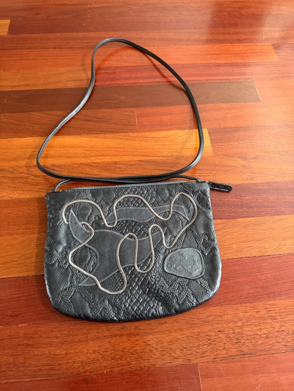 Carlos Falchi Black Textured Leather Crossbody Bag with Embossed Detail